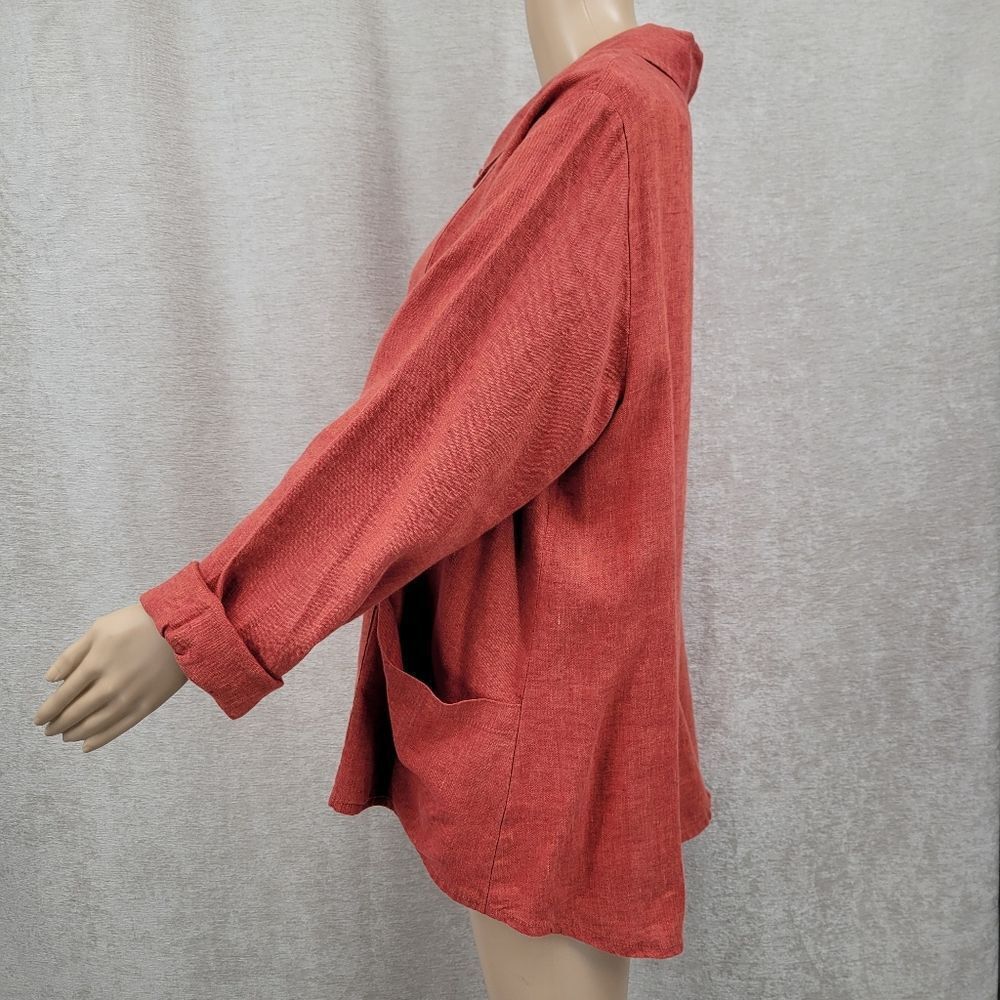 Flax Linen Orangey Red Rust Button Up Jacket Scha… - image 4